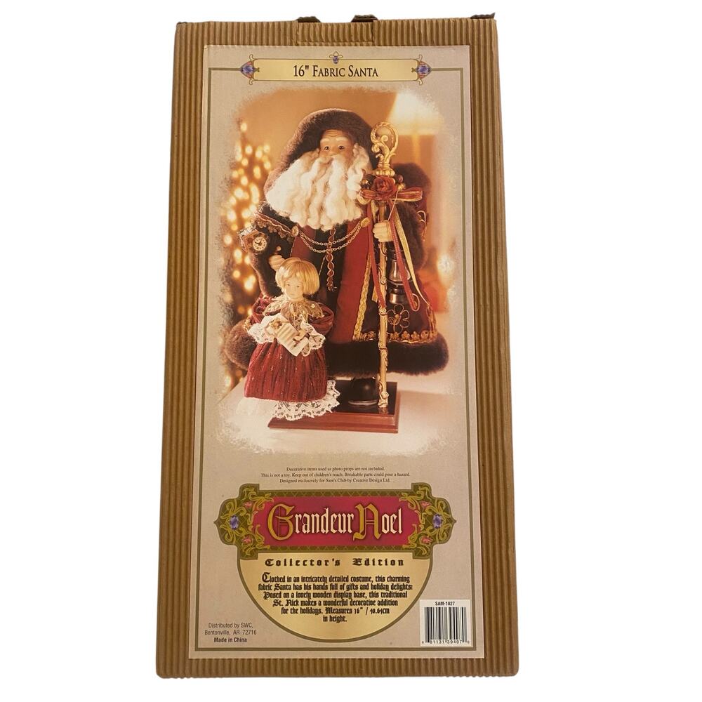 NIB GRANDEUR NOEL 16" Fabric Santa Claus VTG 2001 Christmas Toys Collector's Ed.